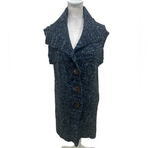 Chico's Deep Blue Textured Knit vest Sweater contrast brown buttons size large